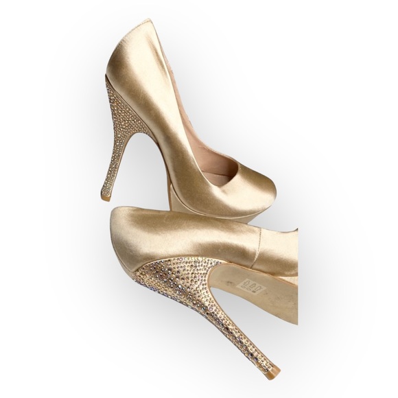 Steve Madden ☀︎︎ Partyy-R Glitter Crystal Platform Stilettos Pumps ☀︎︎ Champagne - Picture 14 of 16